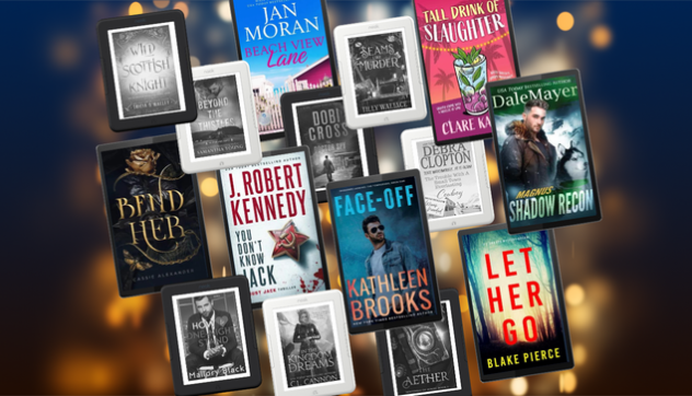 cluster of 15 eBook covers in eReader and tablet devices on a sparkling background