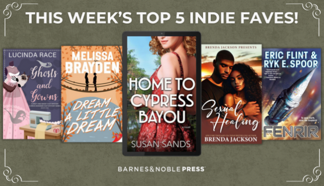 Five eBooks lined up with text "This Week's Top 5 Indie Faves!"