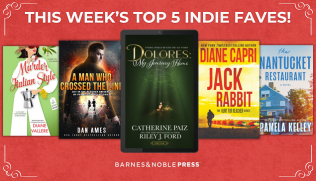 Five eBooks lined up with text "This Week's Top 5 Indie Faves!"