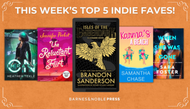 Five eBooks lined up with text "This Week's Top 5 Indie Faves!"