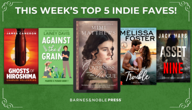 Five eBooks lined up with text "This Week's Top 5 Indie Faves!"